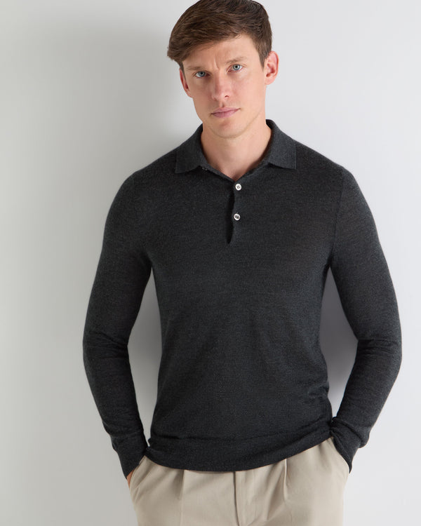 N.PEAL x TUCCI SUPERFINE POLO SHIRT Dark Charcoal Grey