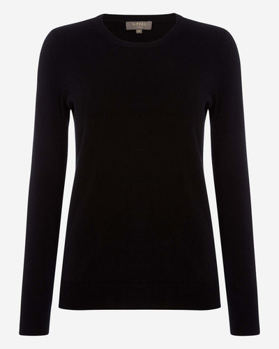 N.Peal Women's Evie Classic Round Neck Cashmere Jumper Black