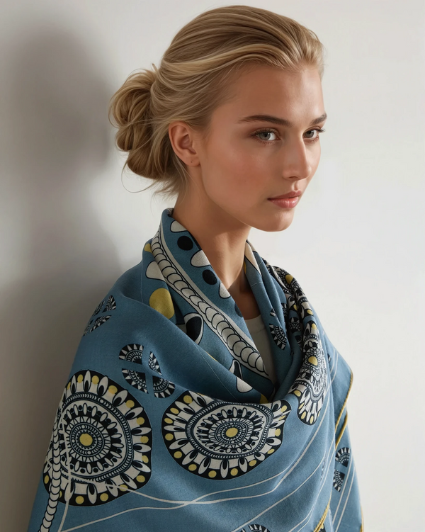 N.Peal Women's Printed Foulard Blue