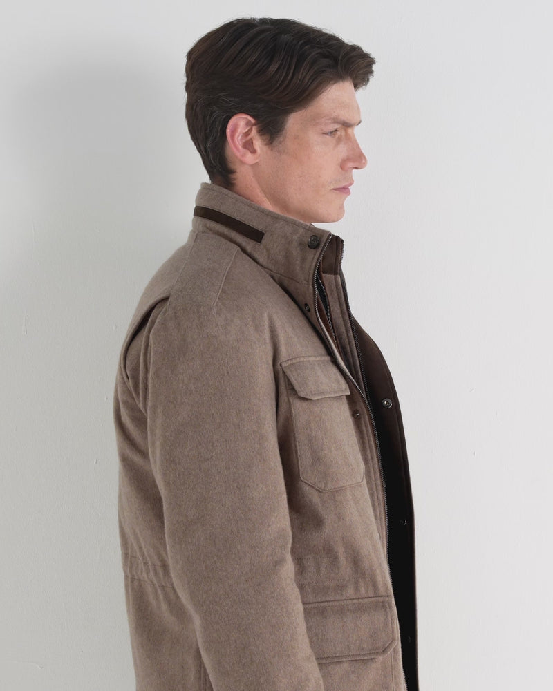 N.Peal Men's Vale Cashmere Field Jacket Taupe Brown