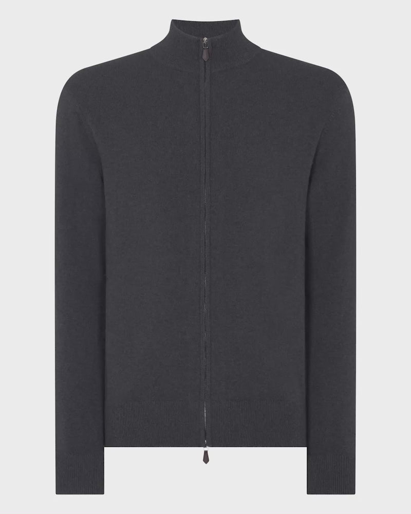 N.Peal Men's Knightsbridge Full Zip Cashmere Jumper Umber Grey
