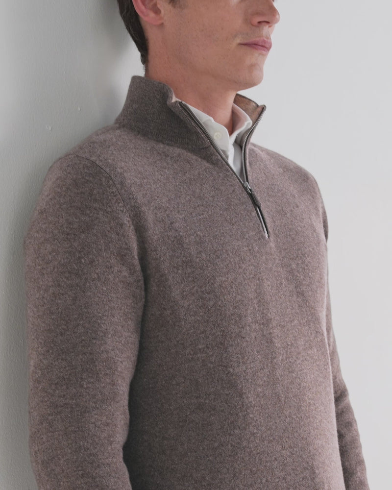 N.Peal Men's Carnaby Half Zip Cashmere Sweater Otter Brown