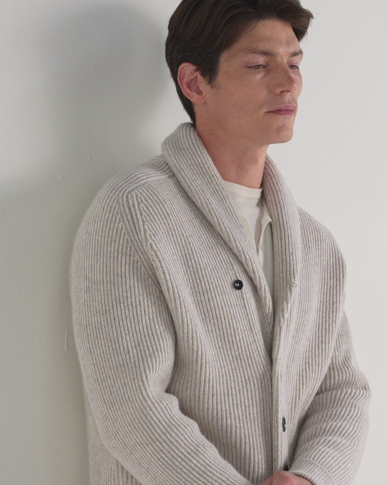 N.Peal Men's Kensington Cashmere Cardigan Ash Grey Marl