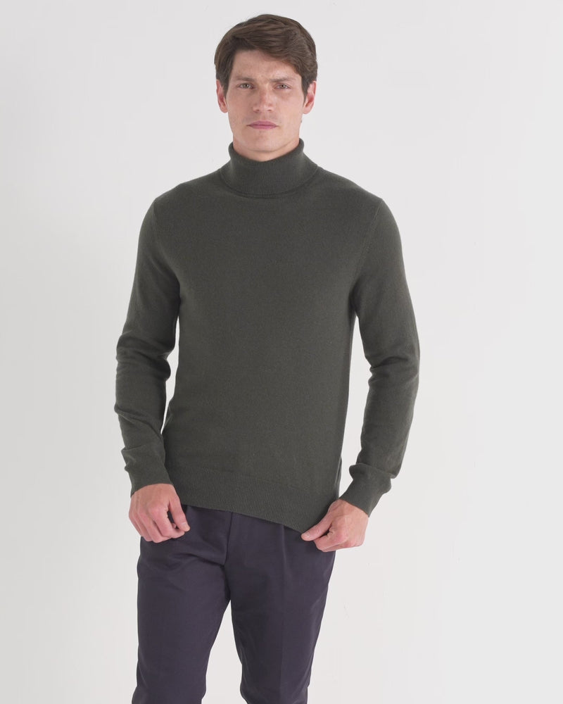 N.Peal Men's Trafalgar Turtle Neck Cashmere Sweater Arabica Khaki Green