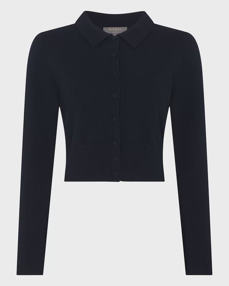 N.Peal Women's Thea Collared Cashmere Cardigan Navy Blue