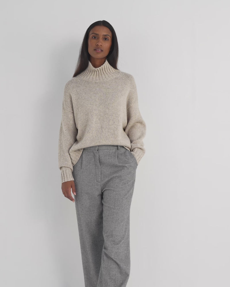 N.Peal Women's Chunky Funnel Neck Cashmere Sweater Ash Grey Marl