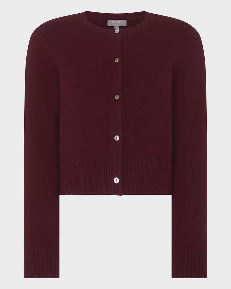N.Peal Women's Chunky Crop Cashmere Cardigan Rustic Red