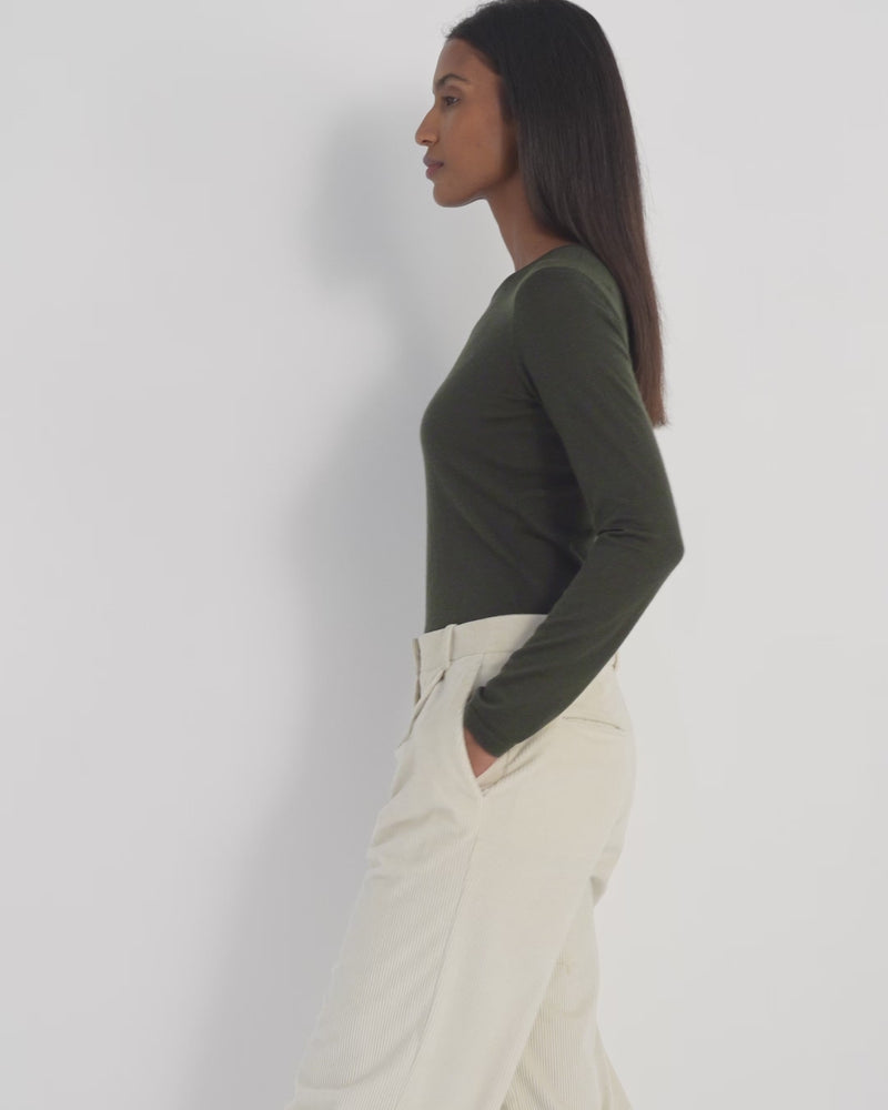 N.Peal Women's Eden Superfine Cashmere Round Neck Top Arabica Khaki Green