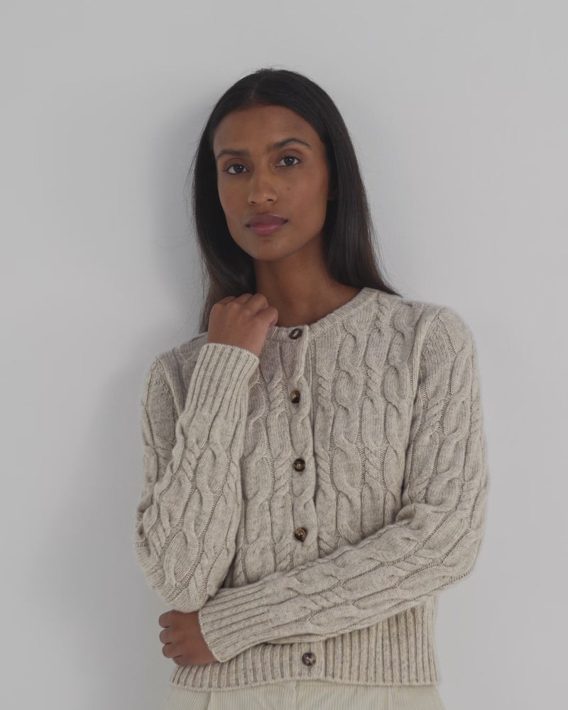 N.Peal Women's Cable Cashmere Cardigan Ash Grey Marl