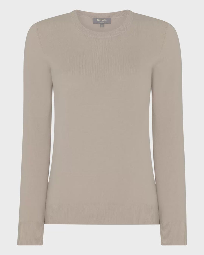 N.Peal Women's Evie Classic Round Neck Cashmere Jumper Cashew Brown