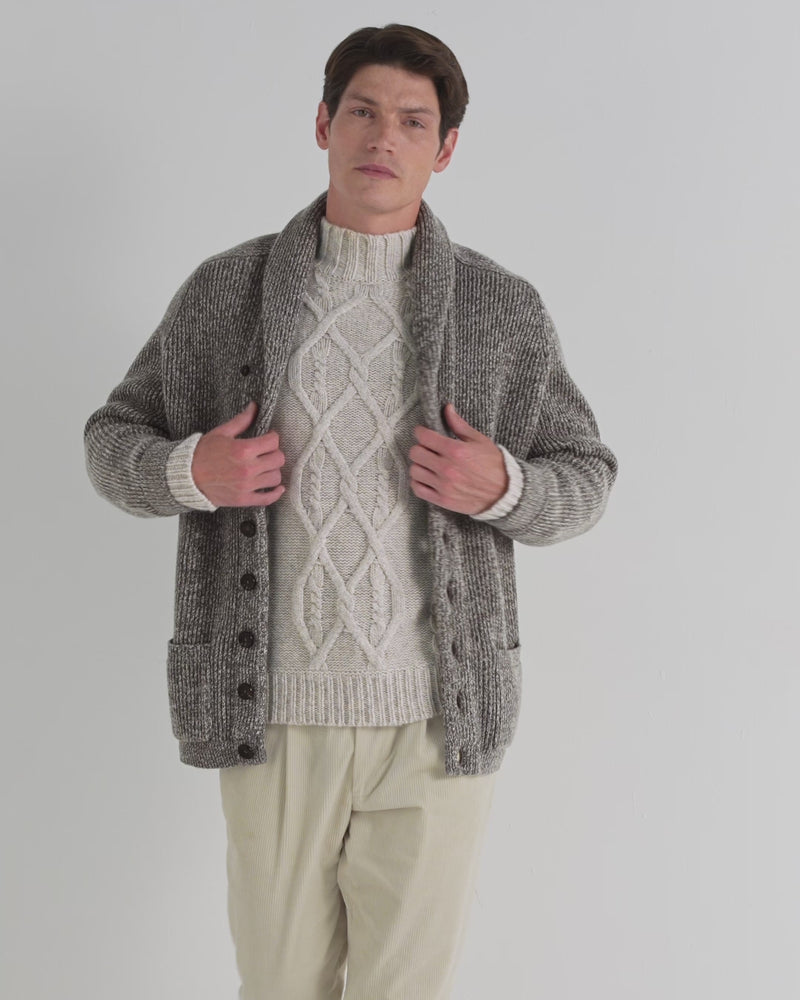 N.Peal Men's Kensington Cashmere Cardigan Soft Truffle Brown Marl