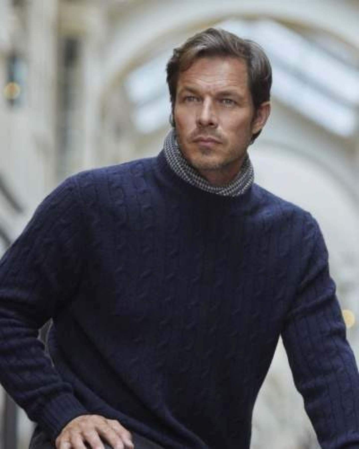 Navy blue polo neck sweater Clearance