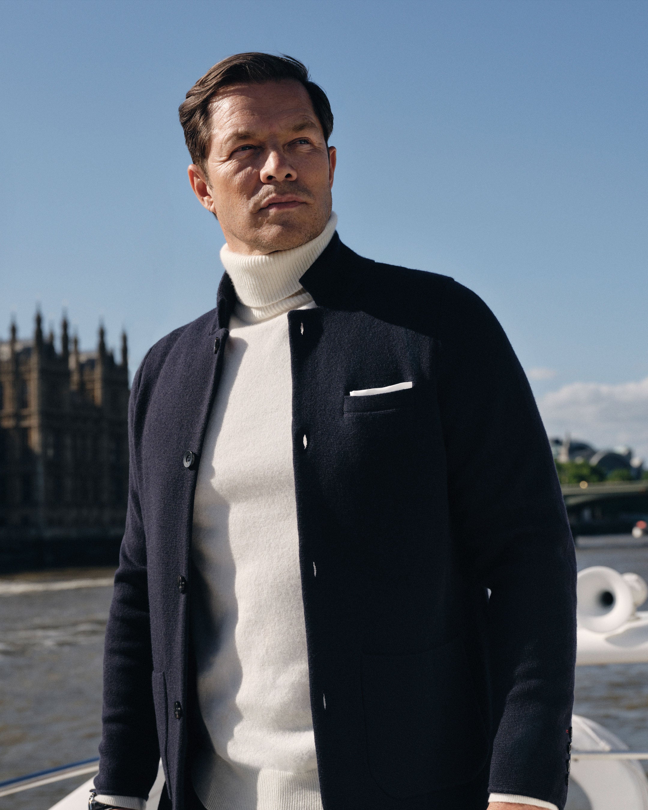 Navy knitted store jacket
