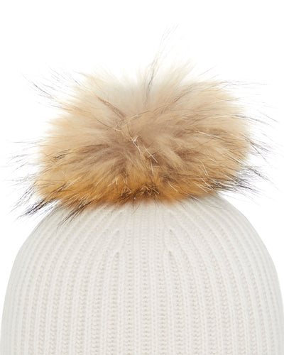 N.Peal Unisex Ribbed Cashmere Hat With Detachable Pom Snow Grey