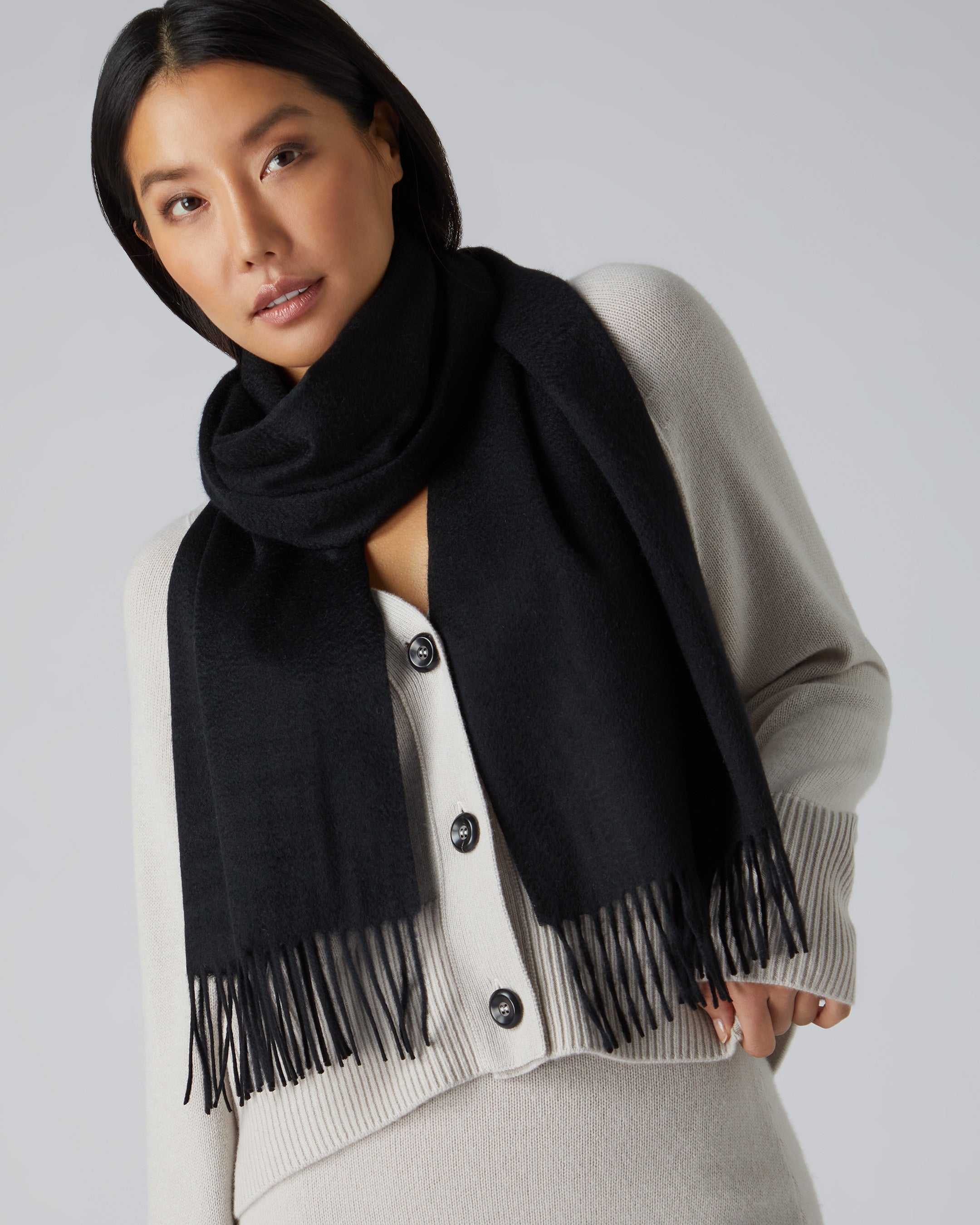 N.Peal fringed-edge cashmere woven shawl - Blue