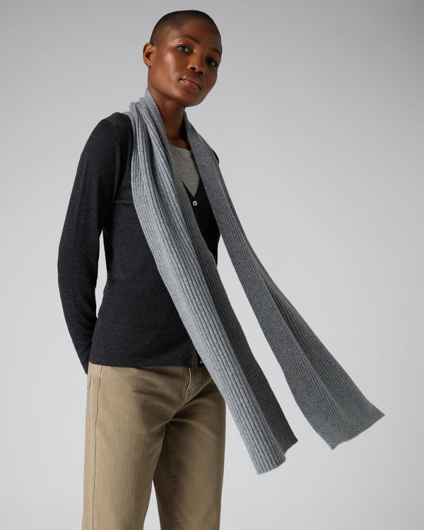 N.Peal Unisex Short Ribbed Cashmere Scarf Flannel Grey
