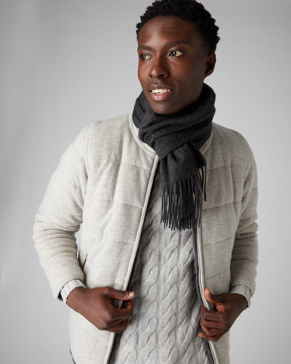 N.Peal Unisex Woven Cashmere Scarf Dark Charcoal Grey