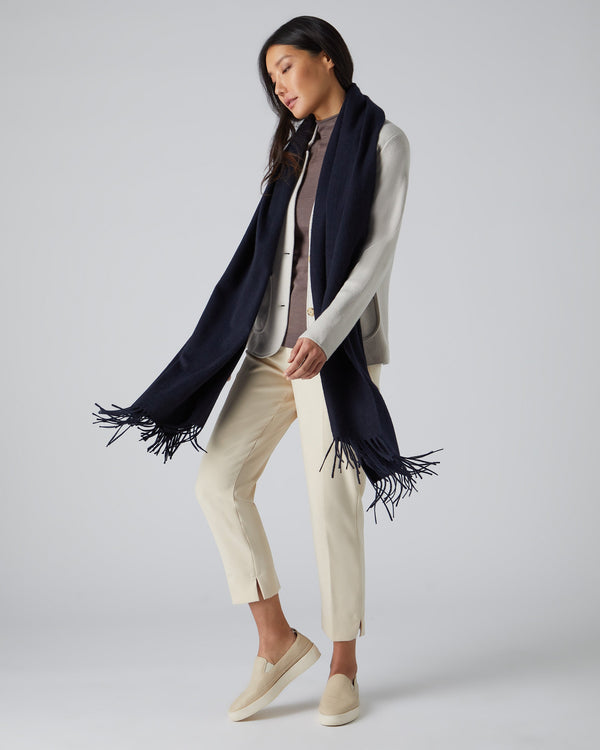 N.Peal Women's Woven Cashmere Shawl Navy Blue