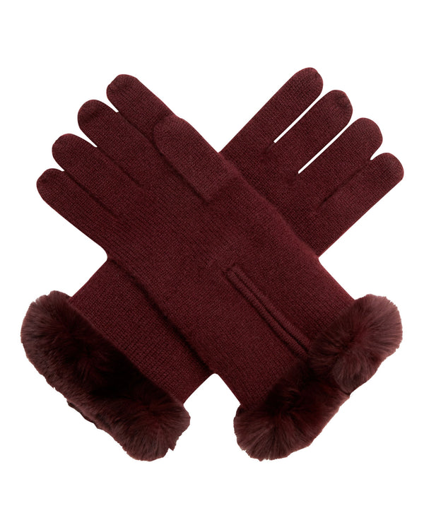 N.Peal Women's Fur And Cashmere Gloves Mulled Wine Red