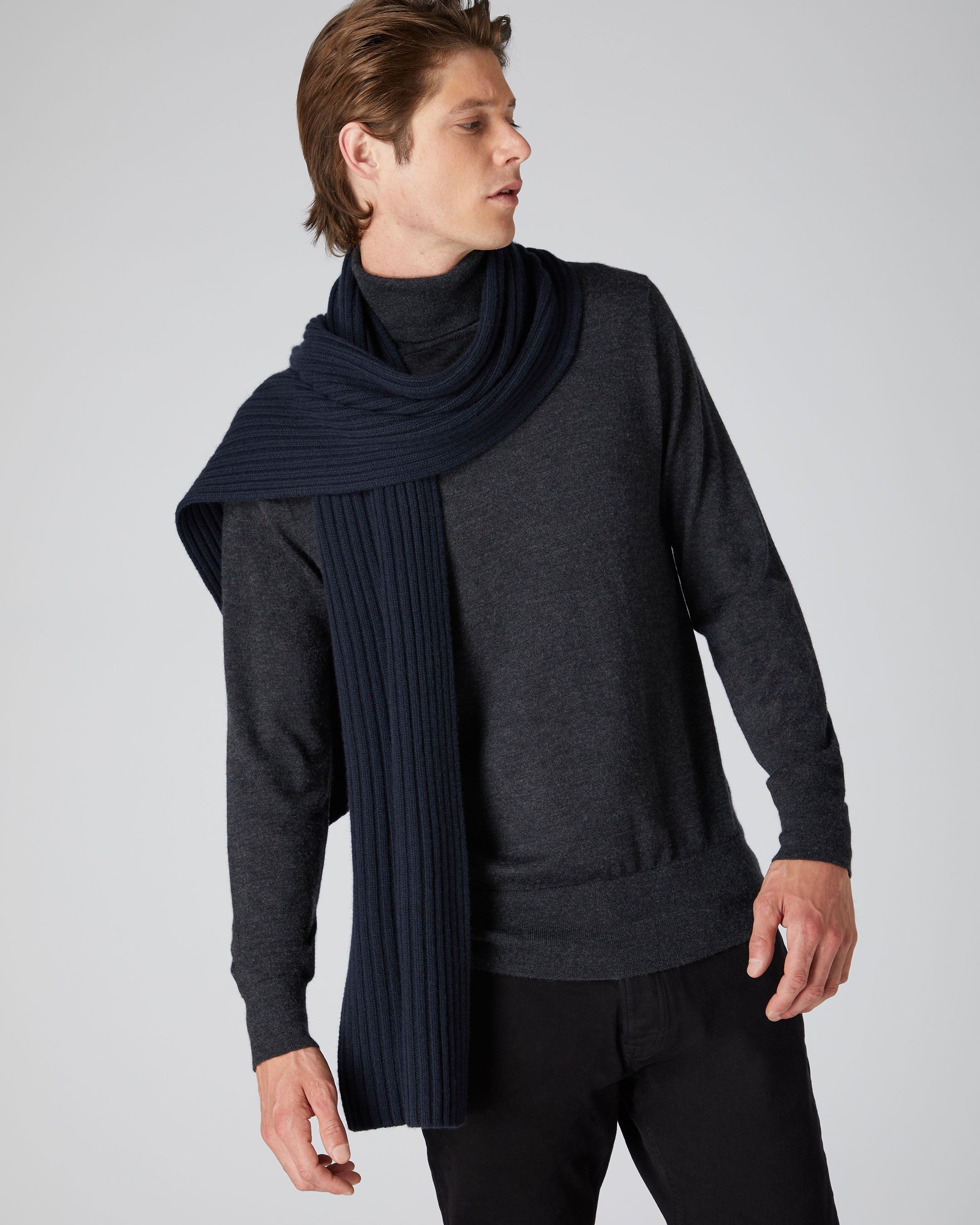 N.Peal ribbed-knit cashmere scarf - Blue