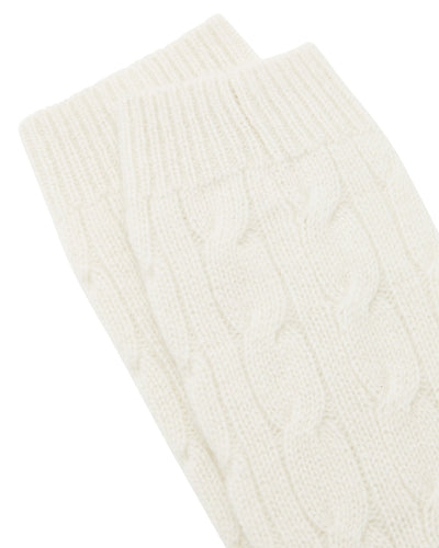 N.Peal Women's Cable Cashmere House Sock New Ivory White