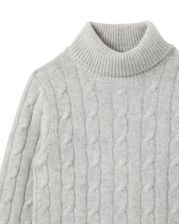 N.Peal Boys Cable Turtle Neck Cashmere Sweater Fumo Grey