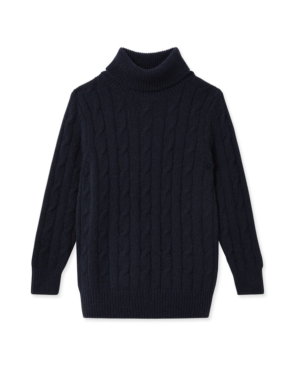 N.Peal Boys Cable Turtle Neck Cashmere Sweater Navy Blue