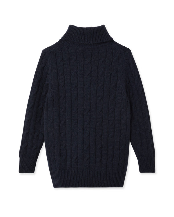 N.Peal Boys Cable Turtle Neck Cashmere Sweater Navy Blue