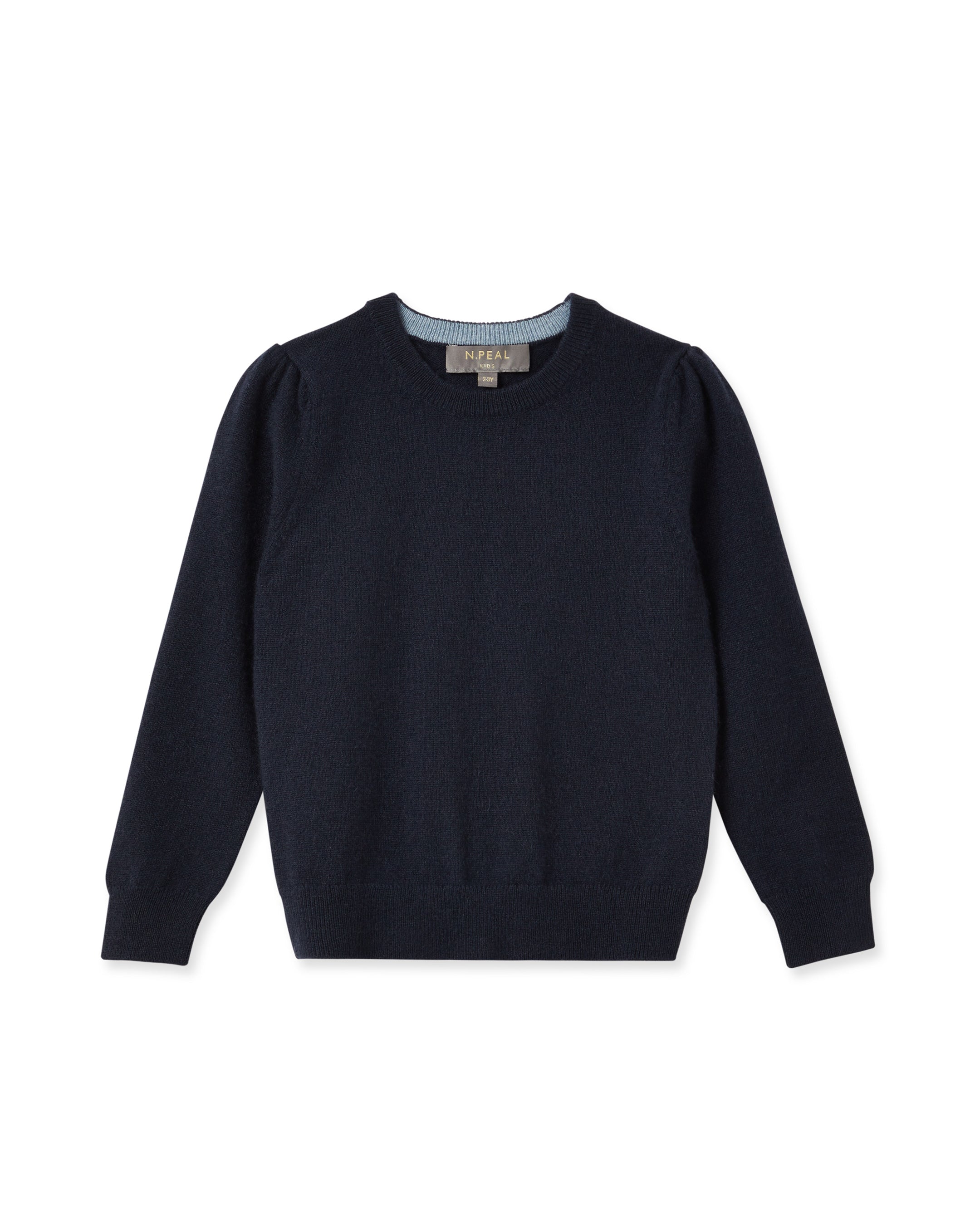 Girls Round Neck Cashmere Sweater Navy Blue N.Peal