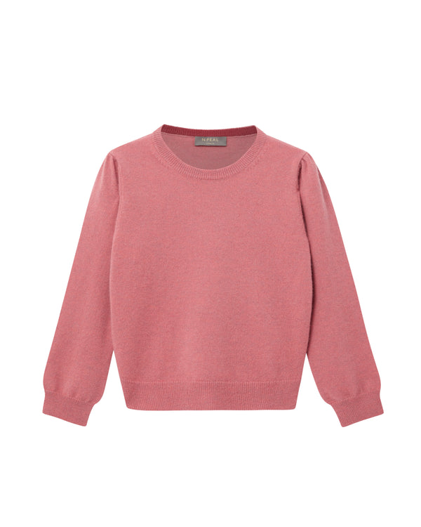 N.Peal Girls Round Neck Cashmere Sweater Heather Pink