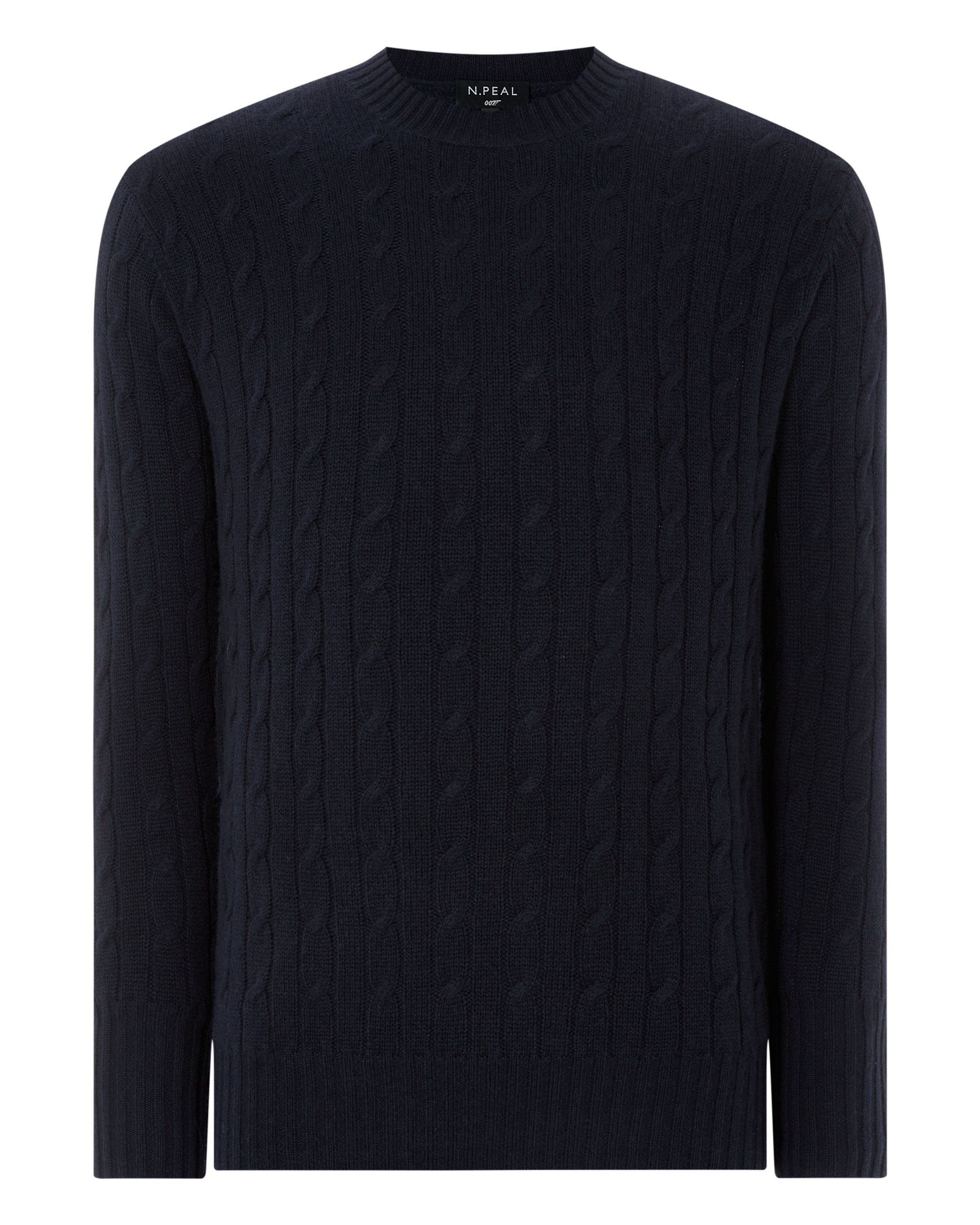 007 Cable Crew Neck Sweater Navy Blue | N.Peal