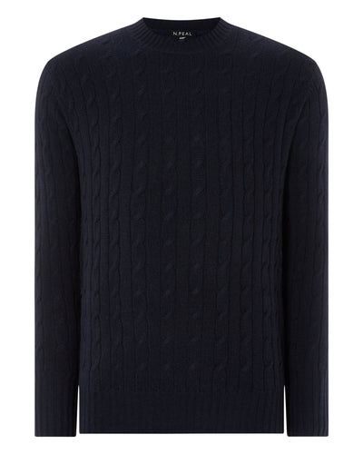 N.Peal Men's The Thames Cable Cashmere Sweater Navy Blue