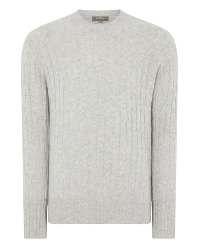 N.Peal Men's The Thames Cable Cashmere Sweater Fumo Grey