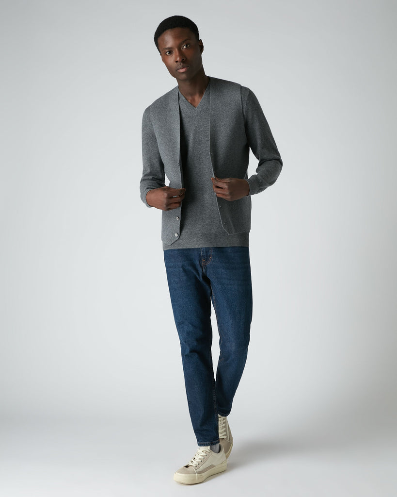 Men's The Burlington V Neck Cashmere Sweater Elephant Grey | N.Peal
