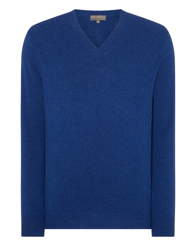 N.Peal Men's The Burlington V Neck Cashmere Sweater Electric Blue