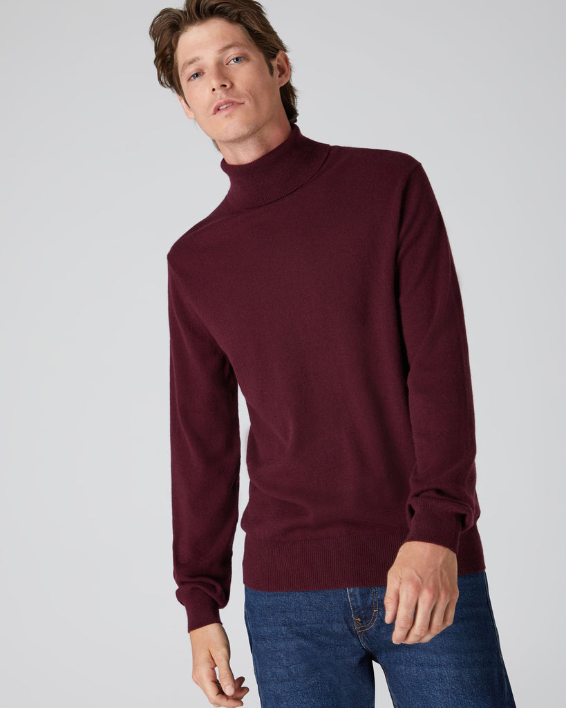 Men's The Trafalgar Polo Neck Cashmere Sweater Mulled Wine Red | N.Peal