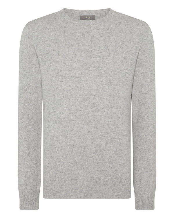 N.Peal Men's The Oxford Round Neck Cashmere Sweater Fumo Grey