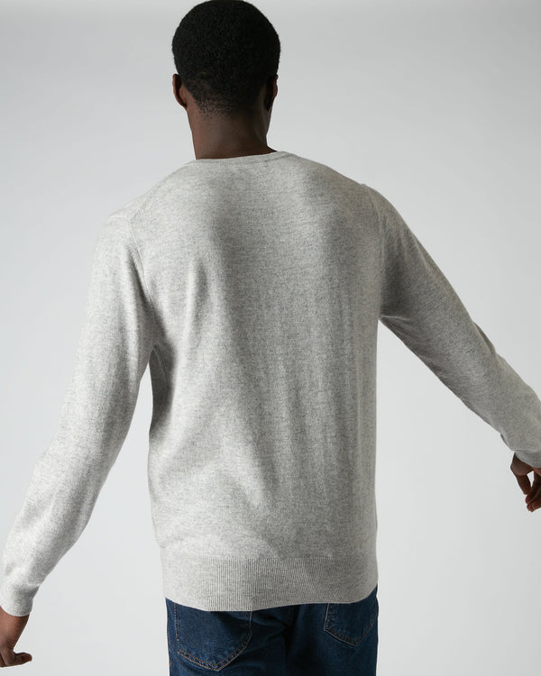 N.Peal Men's The Oxford Round Neck Cashmere Sweater Fumo Grey
