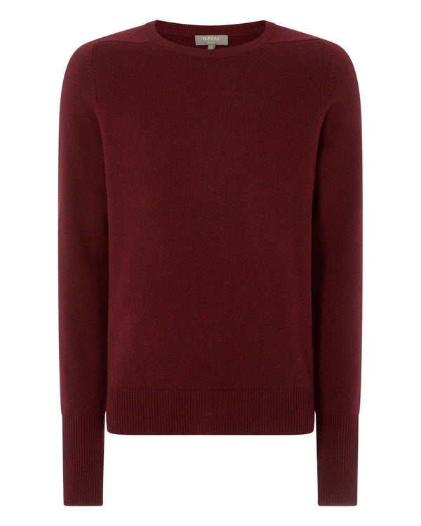 N.Peal Men's The Buckingham Round Neck 2ply Cashmere Sweater Shiraz Melange Red