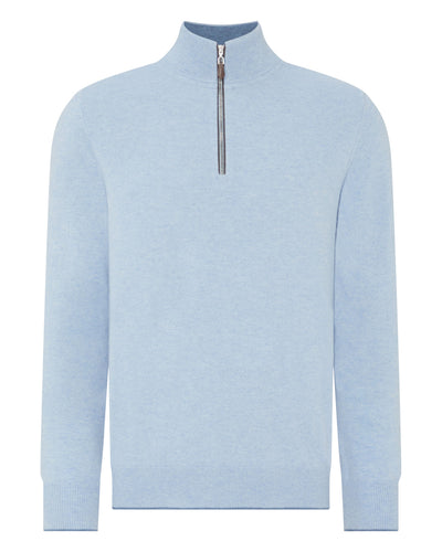 N.Peal Men's The Carnaby Half Zip Cashmere Sweater Cornflower Blue