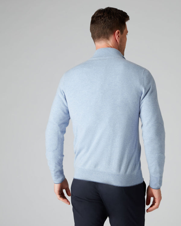 N.Peal Men's The Carnaby Half Zip Cashmere Sweater Cornflower Blue