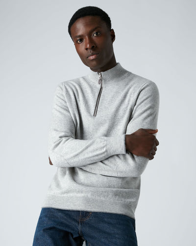 N.Peal Men's The Carnaby Half Zip Cashmere Sweater Fumo Grey