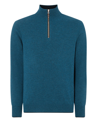 N.Peal Men's The Carnaby Half Zip Cashmere Sweater Lake Blue