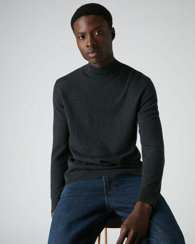 N.Peal Men's Turtle Neck Cashmere Sweater Dark Charcoal Grey