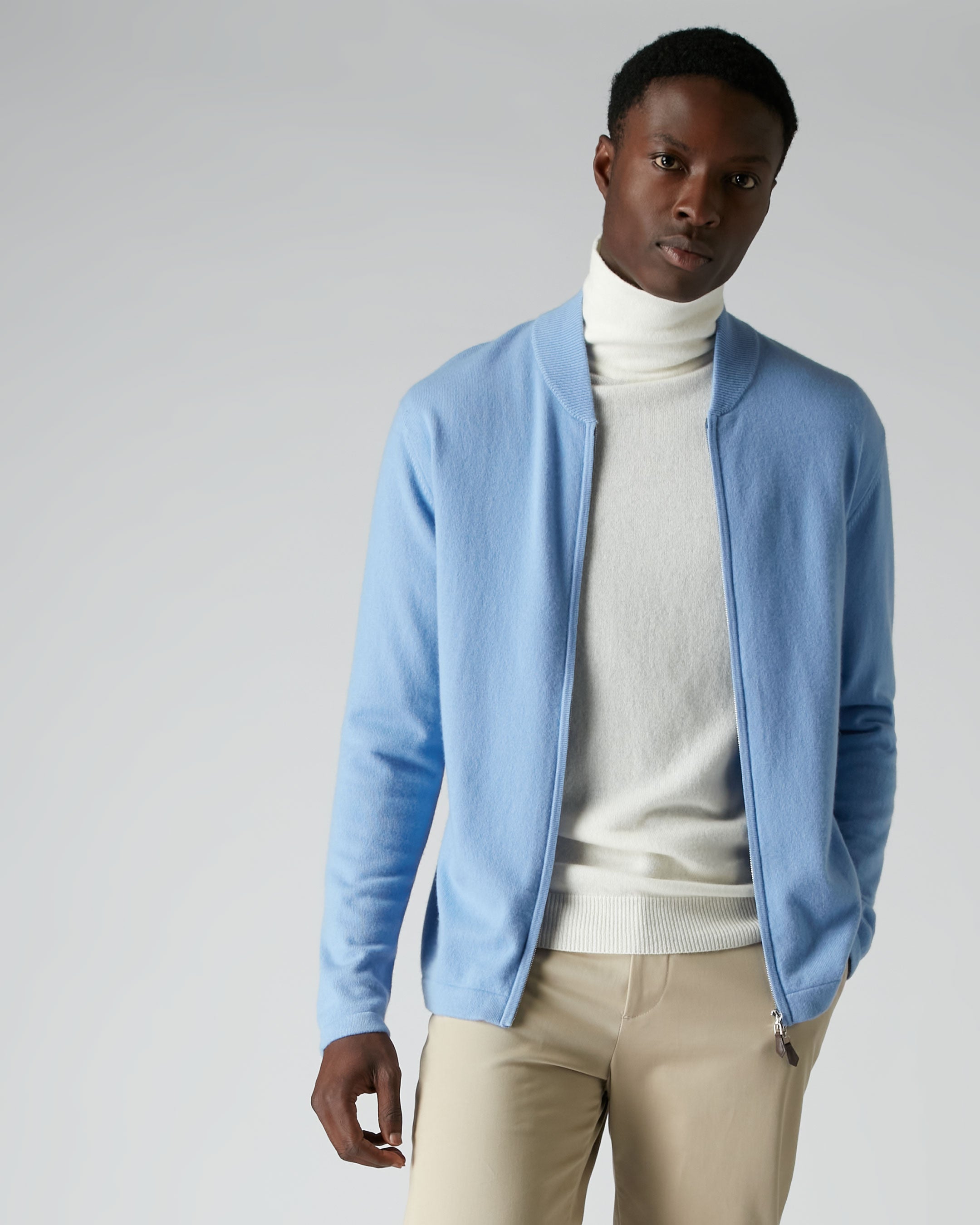 007 Zip Through Bomber Jacket Light Blue N.Peal