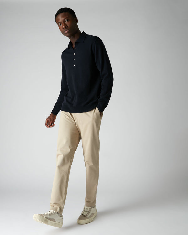 N.Peal 007 5 Button Cashmere Polo Shirt Navy Blue