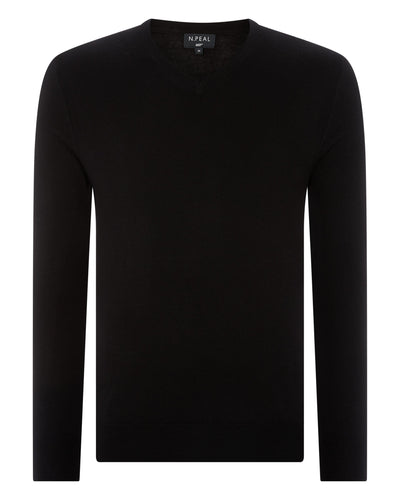 N.Peal 007 Fine Gauge Cashmere V Neck Sweater Black