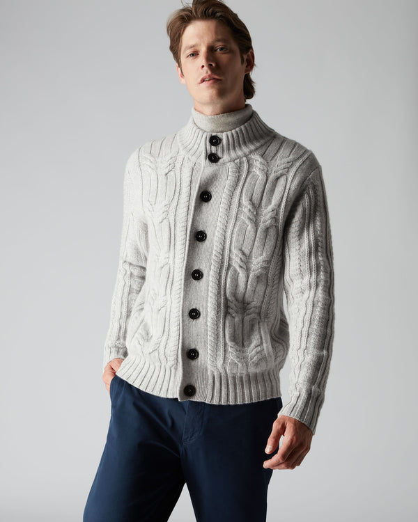 N.Peal Men's Oversized Cable Cashmere Cardigan