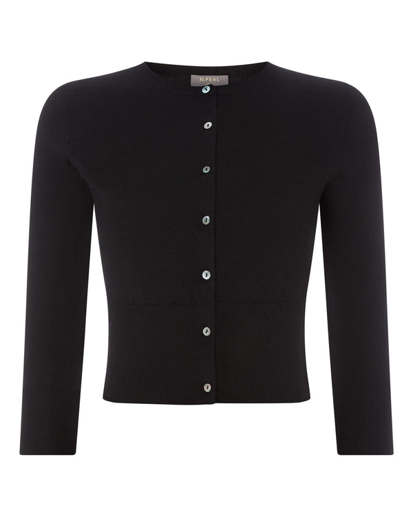 N.Peal Women's Superfine Cropped Cashmere Cardigan Black