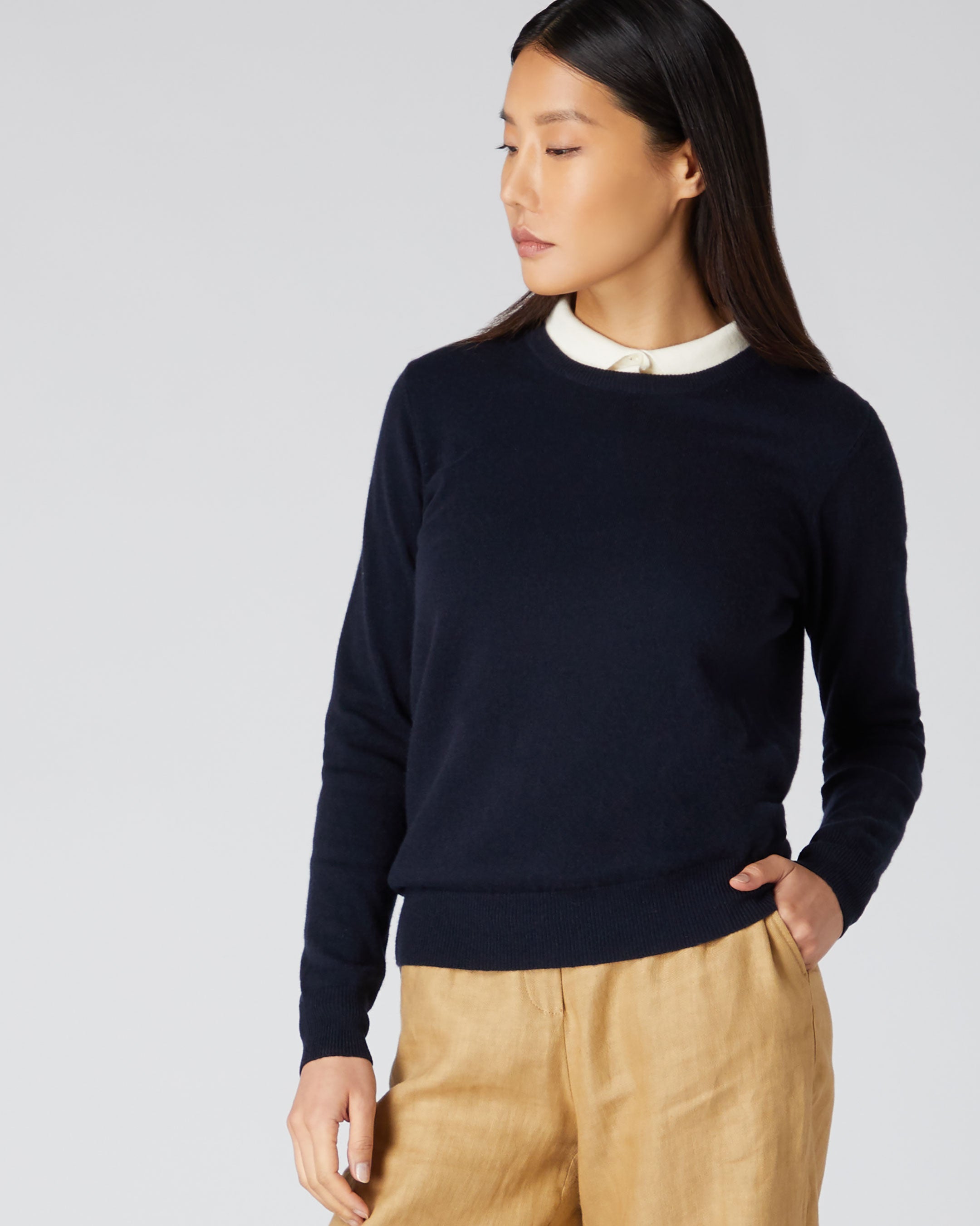 Ladies navy blue shop crew neck jumper